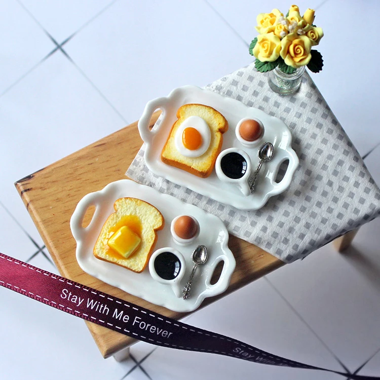 

1/12 Dollhouse Miniature Furniture Model Simulation Decor Accessories Mini Breakfast Egg Toast Coffee Cup Model