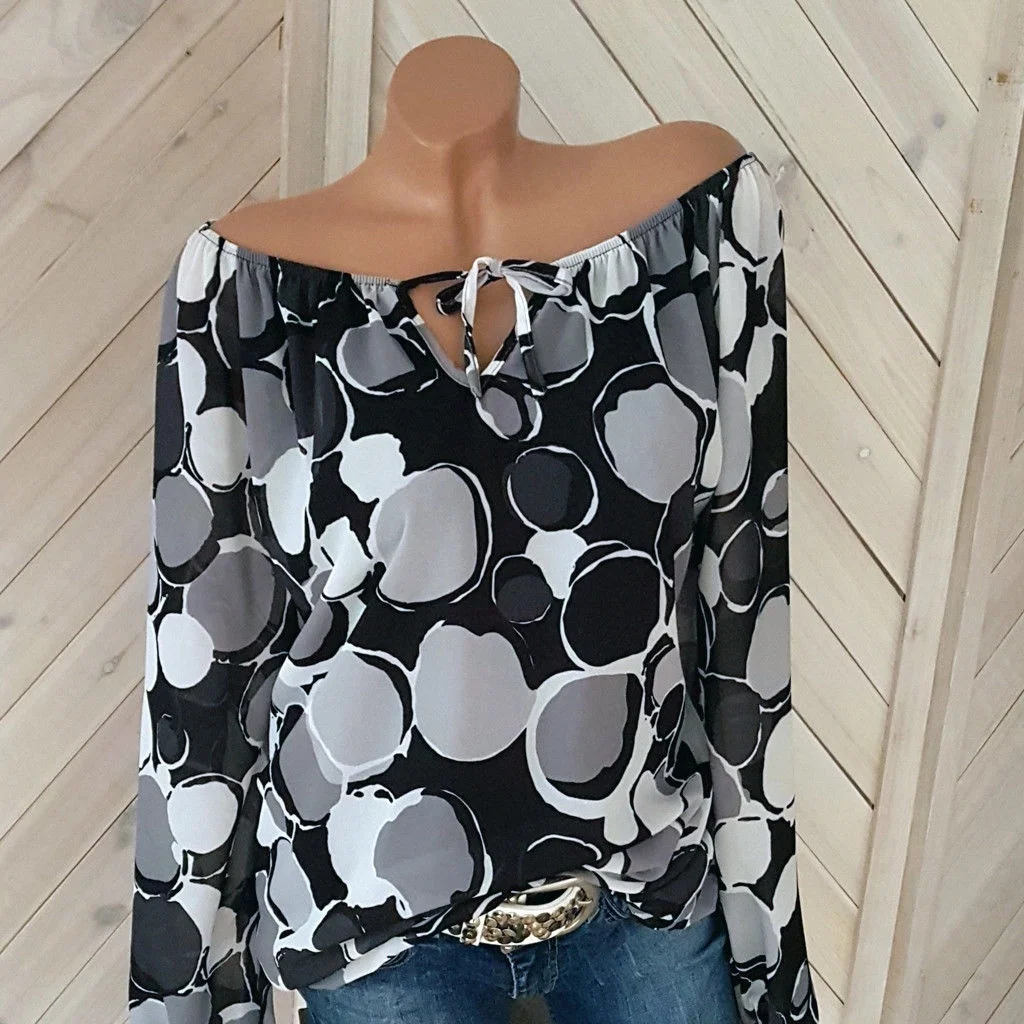 

Sexy Printed Tops Clothings Comfort Elegance Blouse Casual Polka Dots Print Off Shoulder Graphic Printed