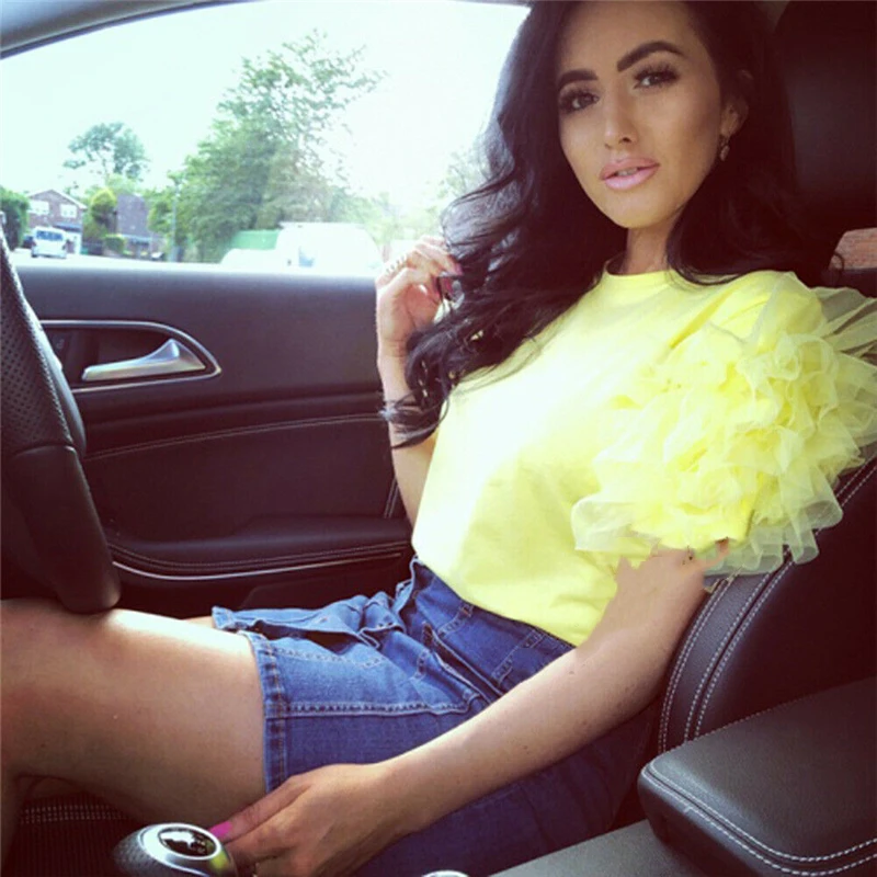 Fashion New Ladies Frill Tulle Tiers Mesh Sleeve Summer Cotton T-Shirt Top Novelty T shirt Robe Femme | Женская одежда