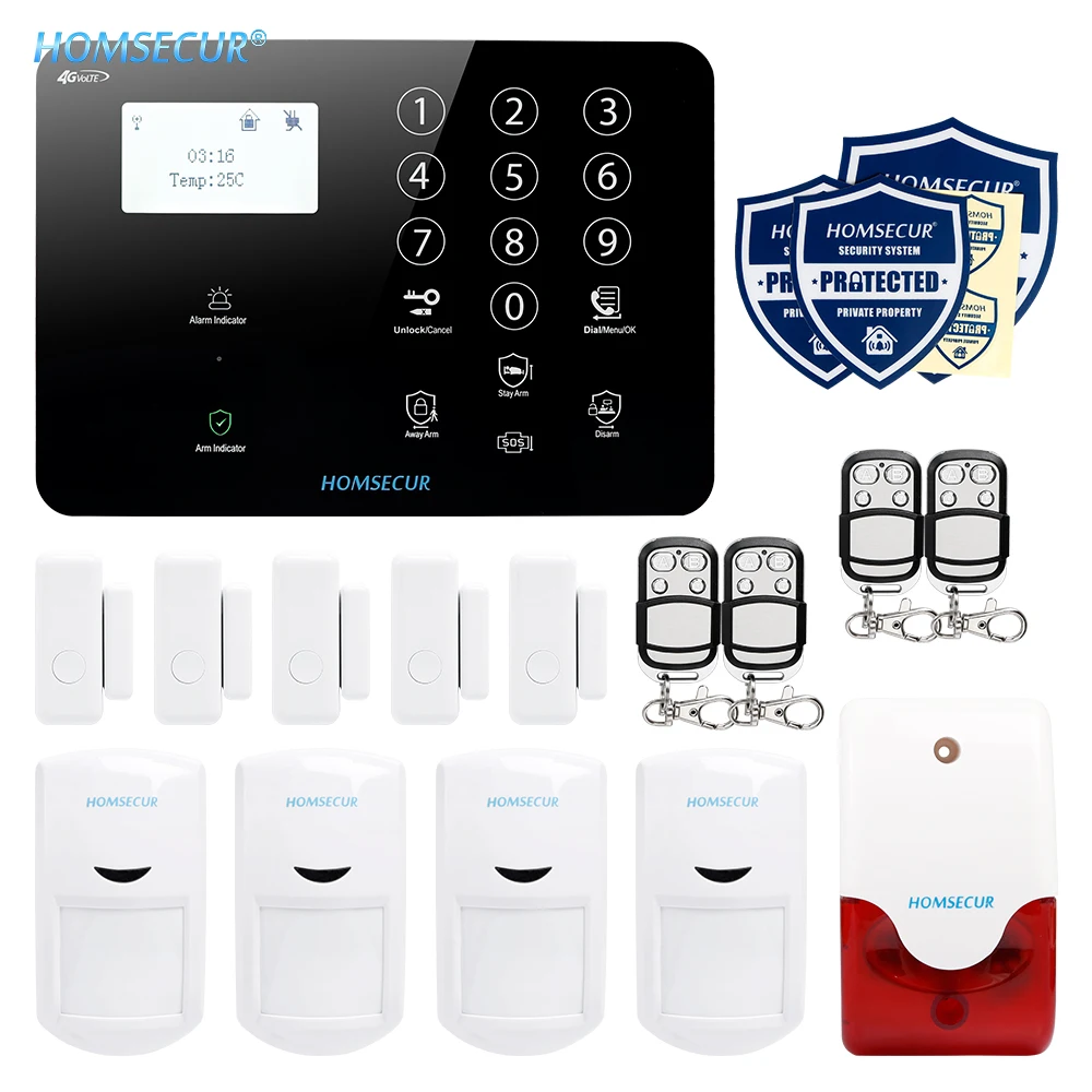 HOMSECUR GA01-4G-B Беспроводная и Проводная сенсорная клавиатура 4G/3g/GSM ЖК-домашняя охранная сигнализация с ПЭТ-пультом дистанционного управления - Цвет: Kit 1