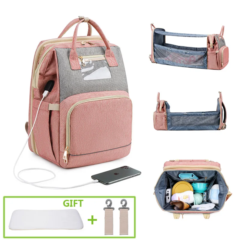 Luxurious Baby Diaper Bag with Changing Station Maternity Backpack with Baby Crib Moms Stroller Bags Foldable Bed Dropshipping