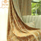 Жаккардовые светонепроницаемые шторы с геометрическим узором в синюю и золотую клетку в скандинавском стиле для гостиной и спальни, товары на заказ