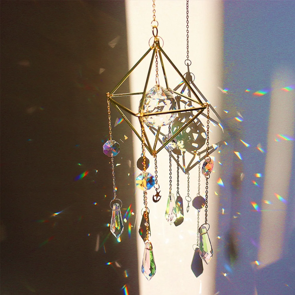

Crystal Wind Chime Star Moon Sun Catchers Windchimes Plated Colorful Beads Hanging Drop for Outdoor Indoor Garden Decor Craft