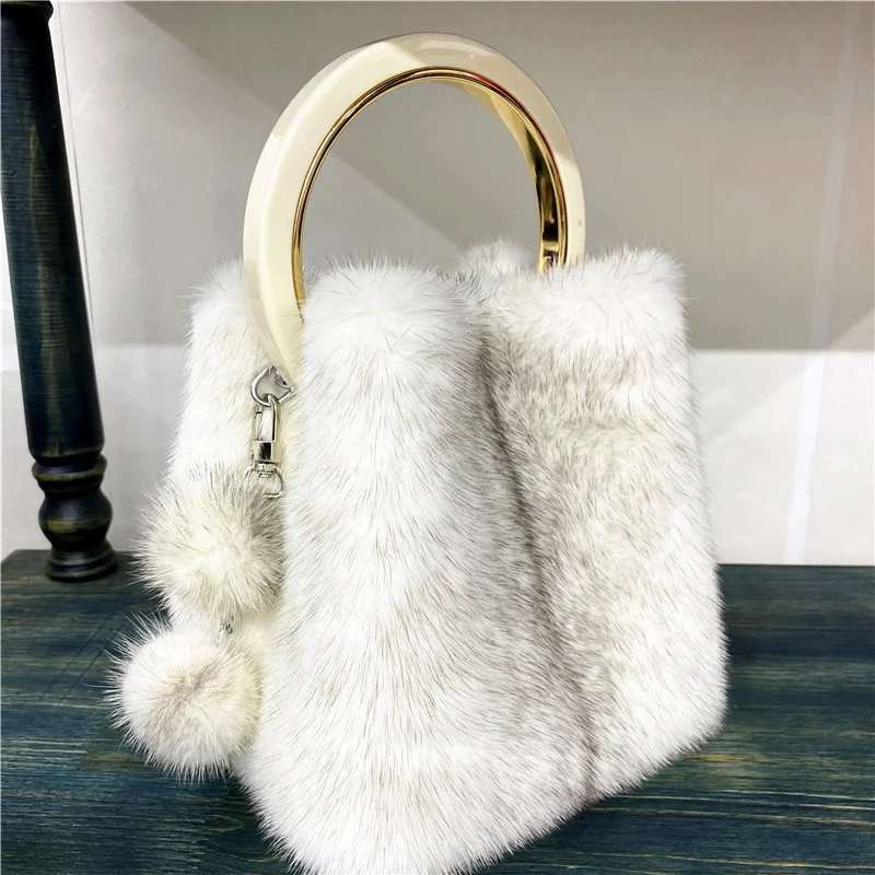 Fashion High-End Fur Handbags Large Capacity Mink Fur Handbags Women's 2021 Winter New Handbags Luxury Designer Handbags