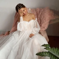 new puff long sleeves dot tulle a line wedding dress 2021 off the shoulder elegant bridal gowns princess bridal dress