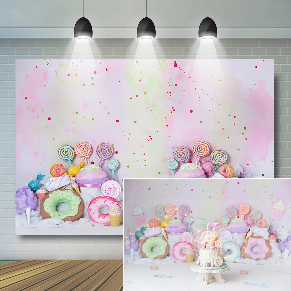 

Candy Shop Donuts Photography Backdrop Kids Baby Cake Smah Birthday Girl Pink Background Lollipop Decor Children Photo Studio