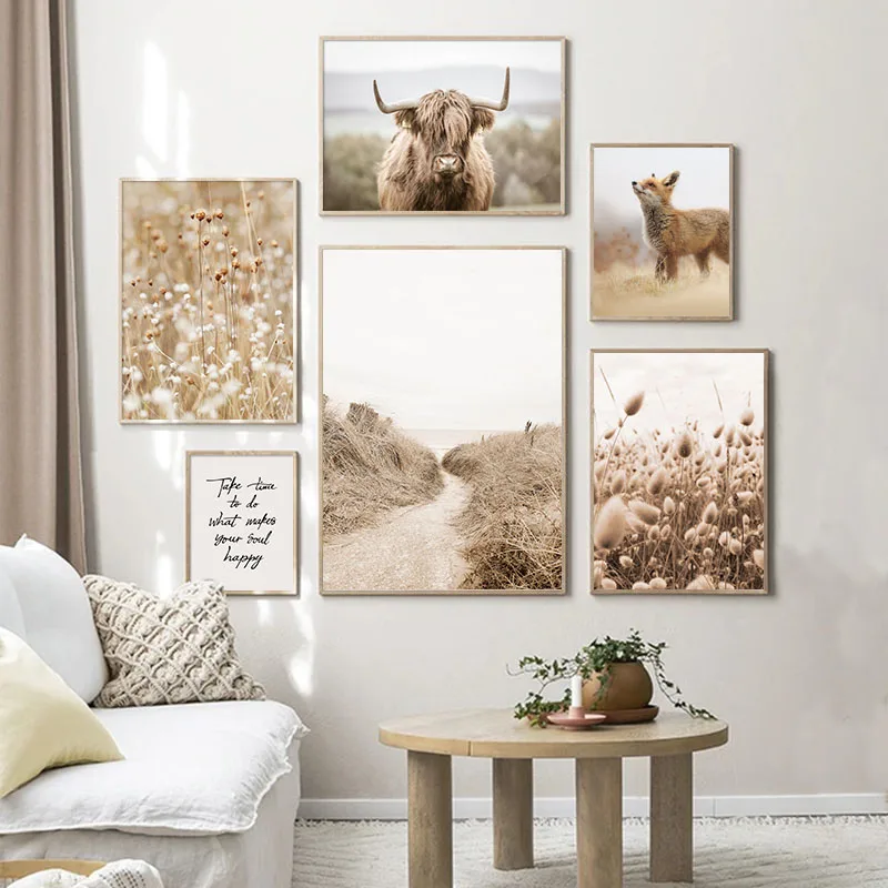 Скандинавский декоративный постер с изображением природы поля пейзажа