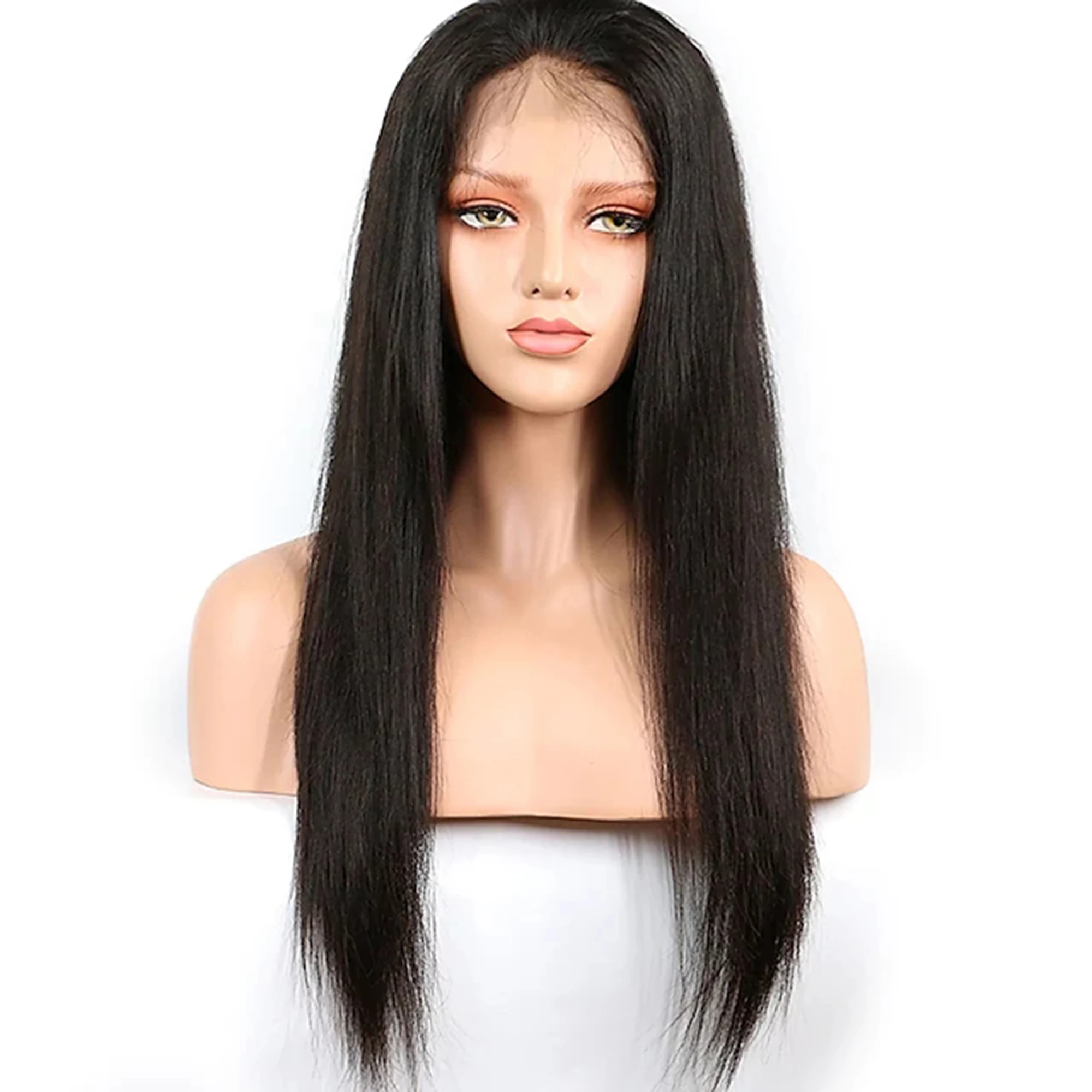 Human Hair Lace Front Wig Kardashian style Brazilian Hair Burmese Hair Straight Natural Natural Black Wig