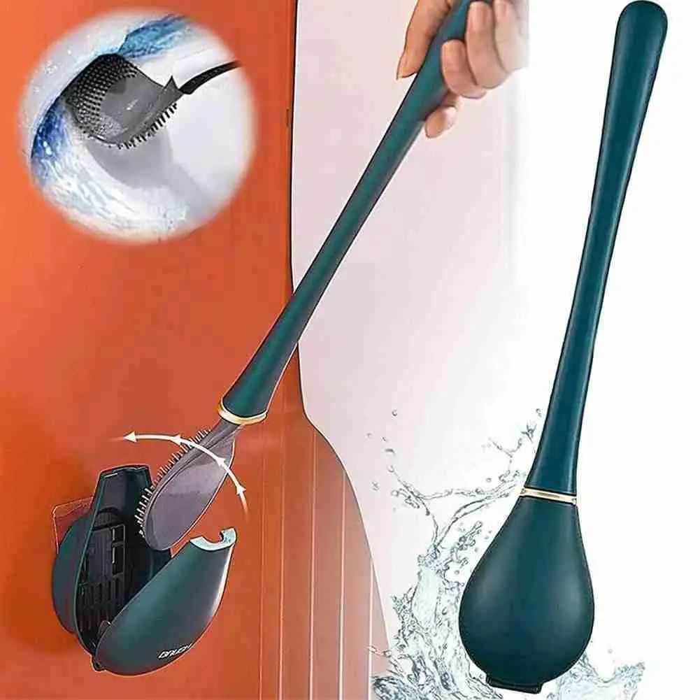 

Silicone Water Drop Toilet Brush And Holder Set Automatic Opening & Closing Home Toilet Cleaning Brush Bathroom Accessories New