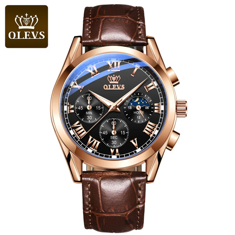 

Olevs Brand Watch Multifunctional Sports Three Eyes and Six Needles Chronograph Waterproof Luminous Men's Watch Men's Watch