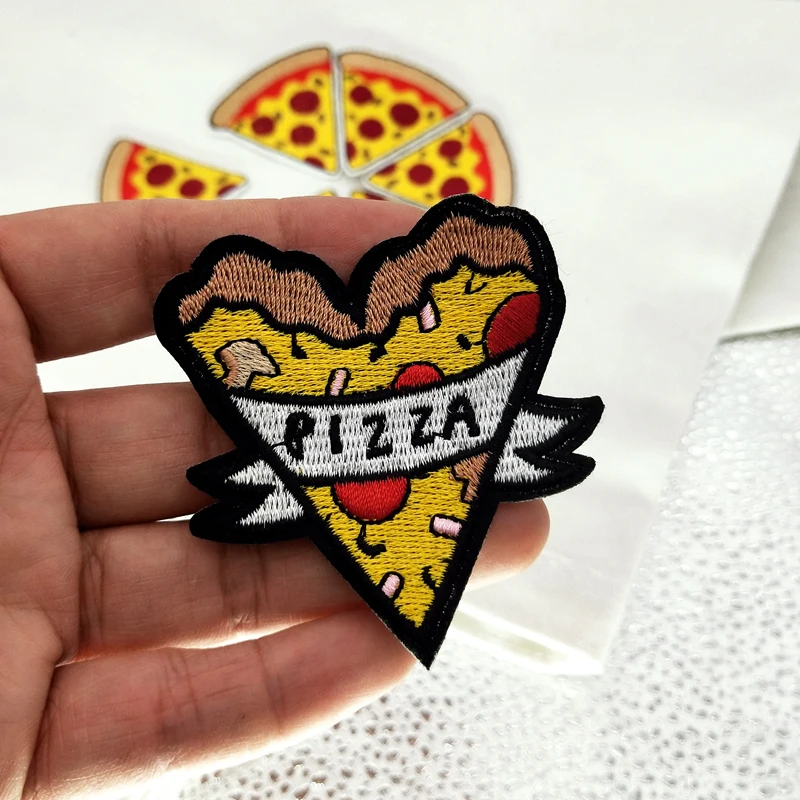 

Cartoon Pizza Patch for Clothing Iron on Embroidered Sew Applique Cute Patch Fabric Clothes Badge DIY Apparel Accessories
