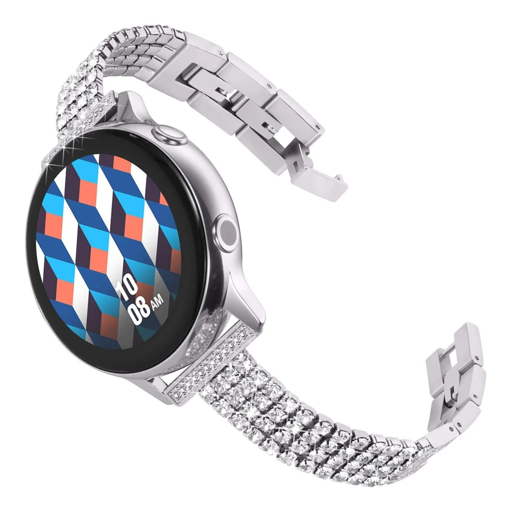 Luxury Watch Strap for Galaxy Watch 4 40mm 44mm Bling Metal 20mm Quick Release Watch Band for Samsung Active2/ Watch 4 Classic
