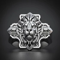 new fashion domineering men ring personality cross african grassland lion ring for men punk motorcycle jewelry anniversary gift
