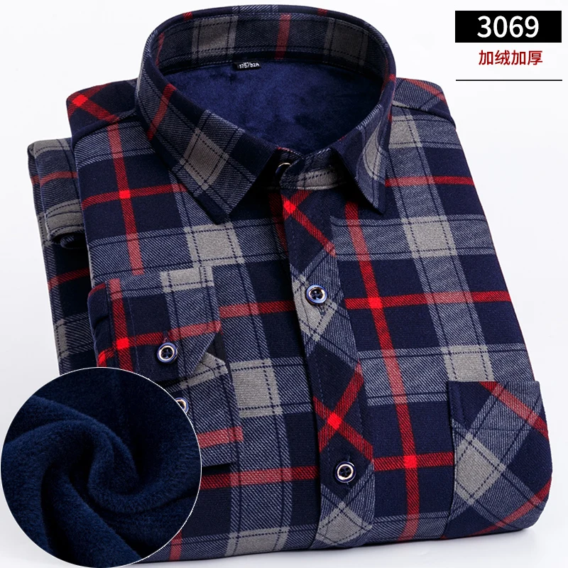 3069 Горячая Распродажа плюс-размер 5XL 6XL 7XL 8XL клетчатая теплая рубашка с принтом Thich мужская с длинным рукавом с пухом высокое качество мягкая удобная - Цвет: 3069