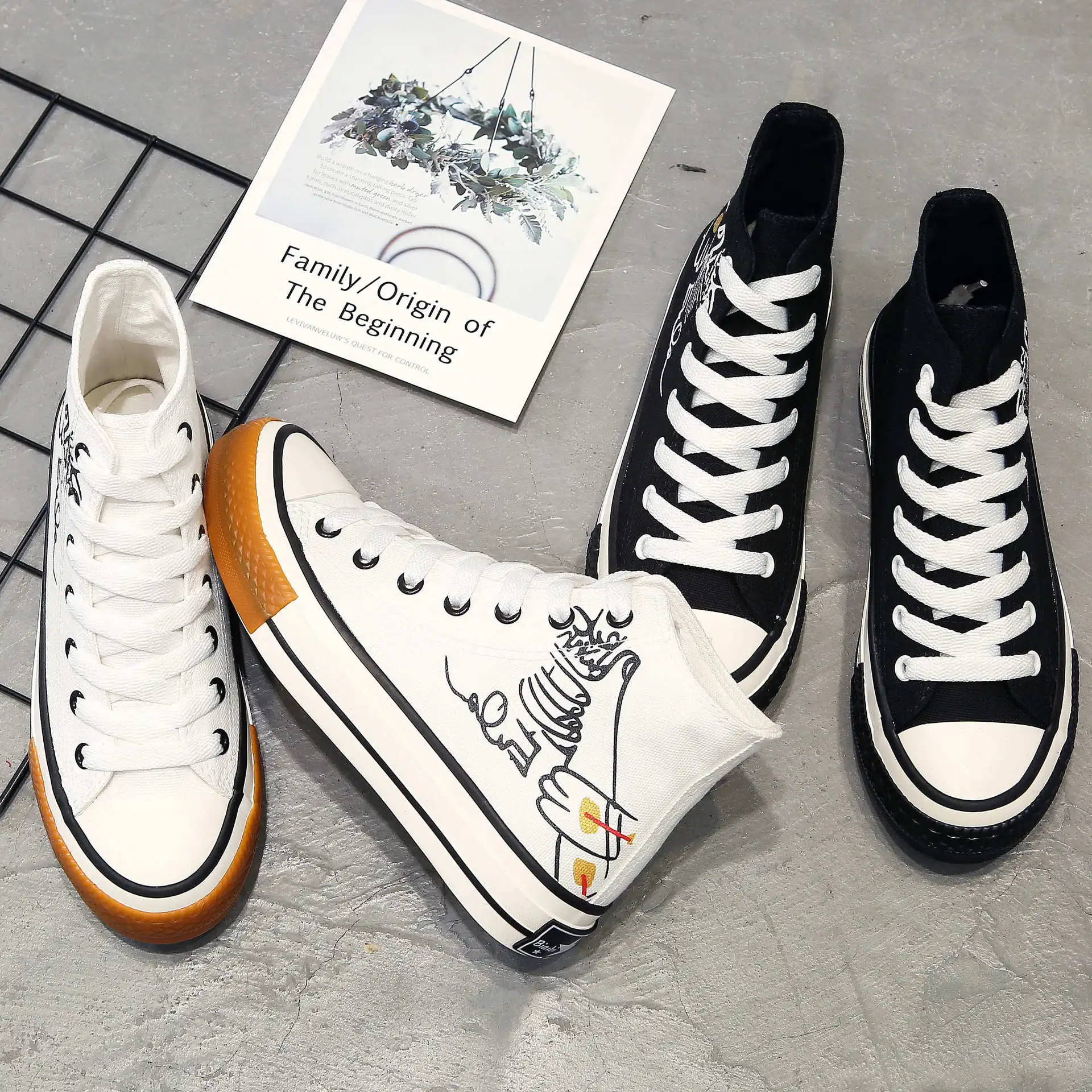 

2020 Summer canvas shoes female Korean students high-top shoes flat bottom lace white shoes ins Harajuku fashion single shoes