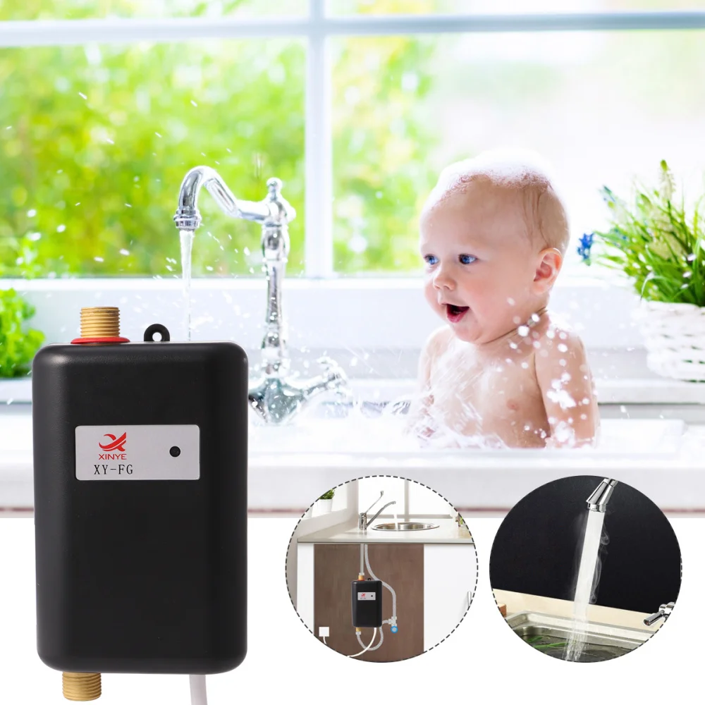 

3800W Mini Water Heater Miniature Water Heat Tap Electric for Kitchen Sink Basin Bathroom with AU Plug (Black)
