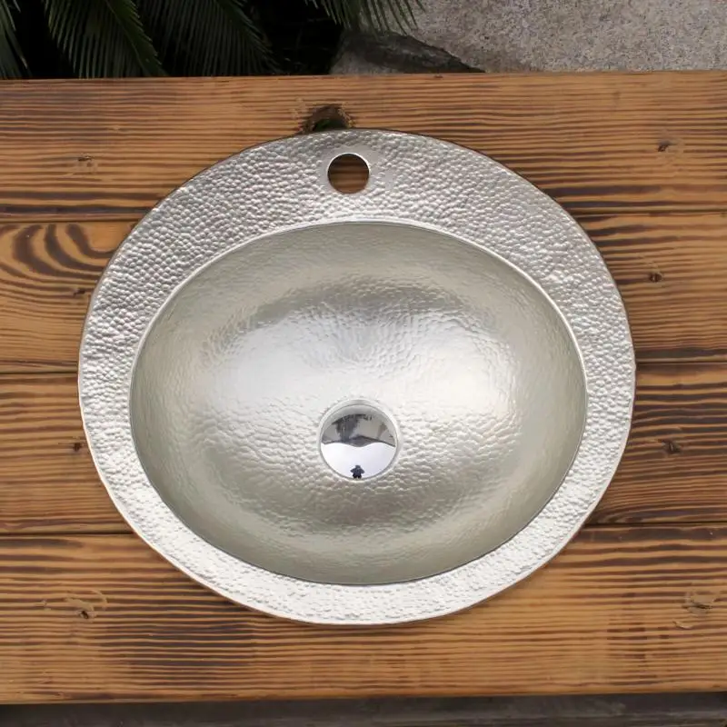 

Cangler Half embedded metal white copper oval table in the basin basin with faucet hole light luxury bathroom basin wash basin