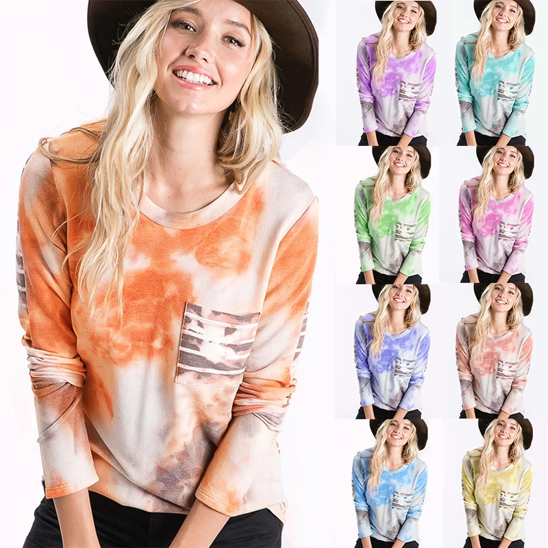 

Tie-dye Printed T-shirts Womens Long Sleeve Female T-shirts 2020 Spring Autumn Ladies Tshirt Tops Tees Harajuku Women Clothing