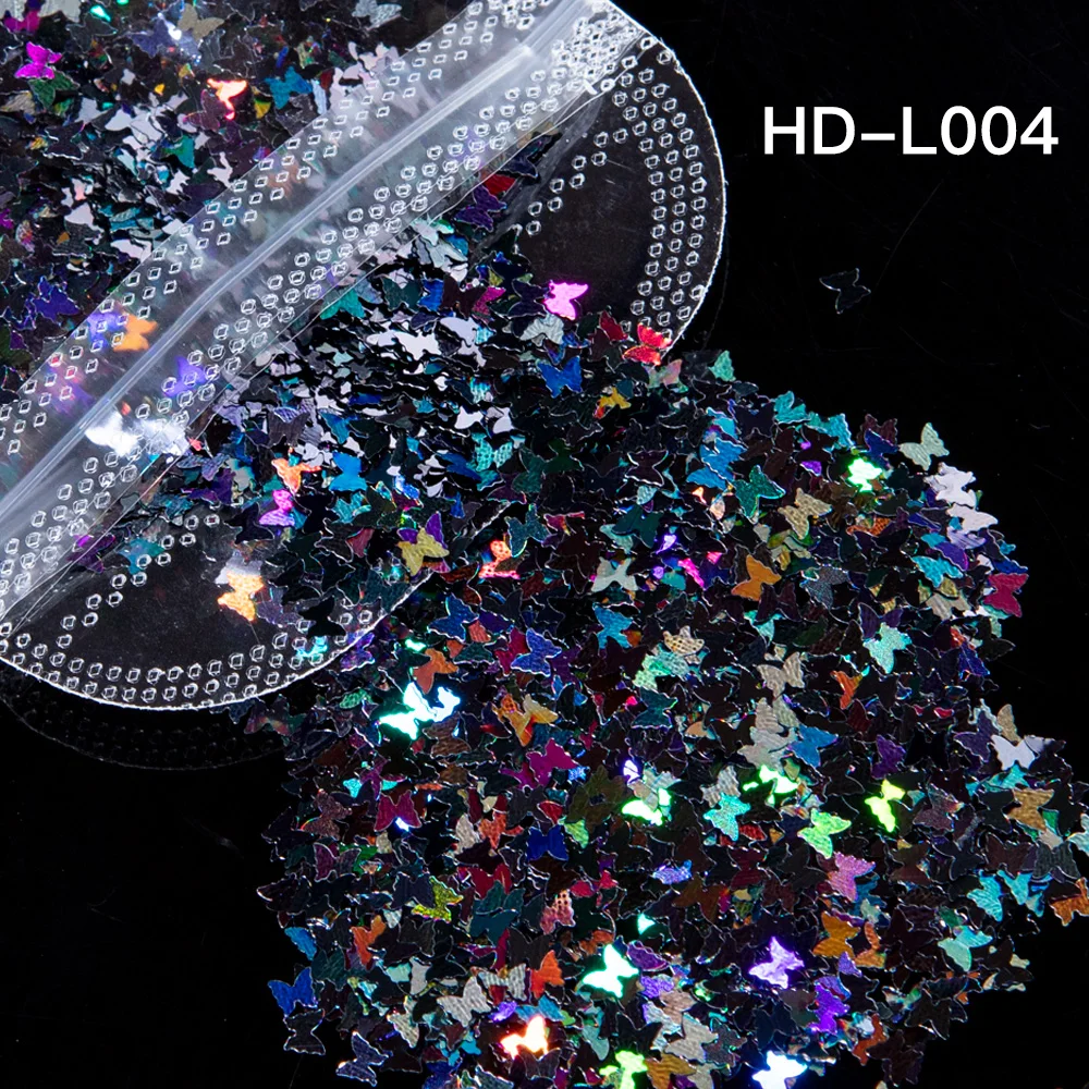 Голографические 3d-наклейки с бабочками и блестками для дизайна ногтей блестящие