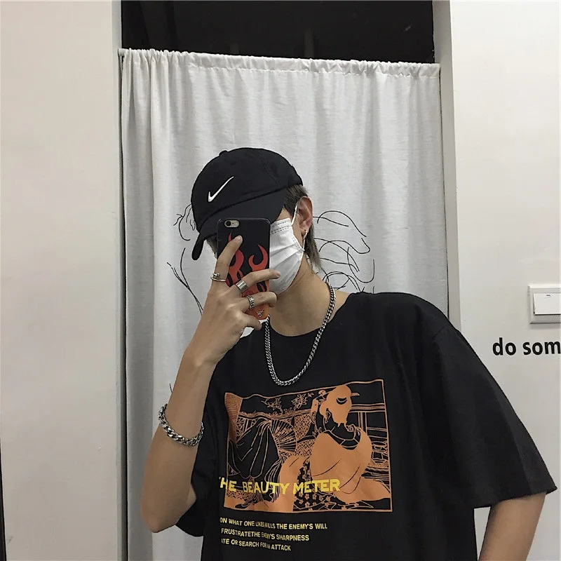 Harajuku Ulzzang, большие размеры, футболка, японский мультфильм, аниме, принт, футболки, лето, женская футболка с коротким рукавом, повседневные кавайные Топы - Цвет: Xian 616 hei