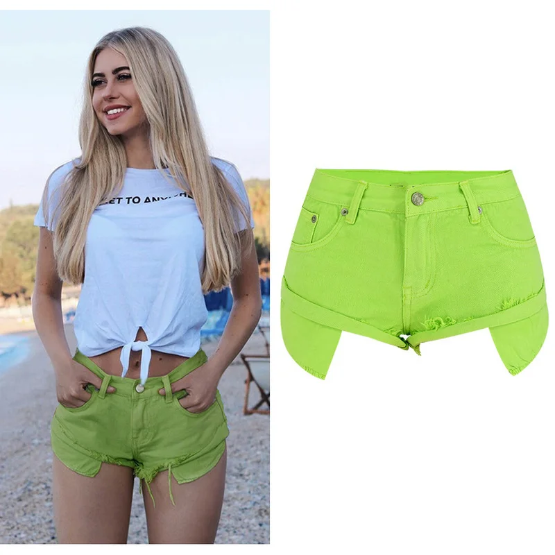 Sexy Sandy beach Low Waist Denim Shorts Women's Summer Hot Pants New Ripped Tassel Raw Hem Wide Legs Short Jeans Orange Pink | Женская