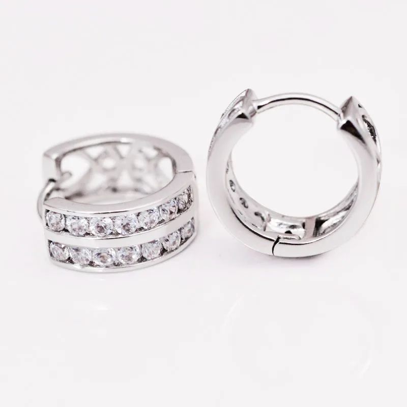 MxGxFam 2019 Christmas White 2 line Zircon Hoop Earrings For Women Fashion Jewelry Rhodium Gold color AAA+ CZ Good Quality | Украшения и