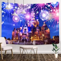 meetsioy fairytale castle tapestry 80x60 inches fireworks celebration tapestry starry sky tapestry for wall hanging children
