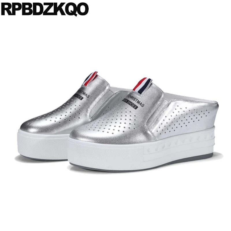 Женские кроссовки без задника толстая подошва криперы платформа дышащие круглый