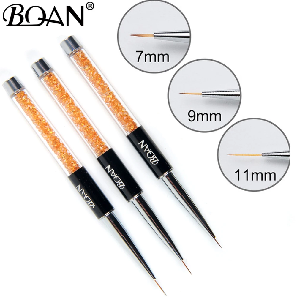 BQAN 1 PCS Crystal Handle 7/9/11mm Drawing Brush Liner Painting Pen Gel Polish Nail Art Manicure Tools | Красота и здоровье