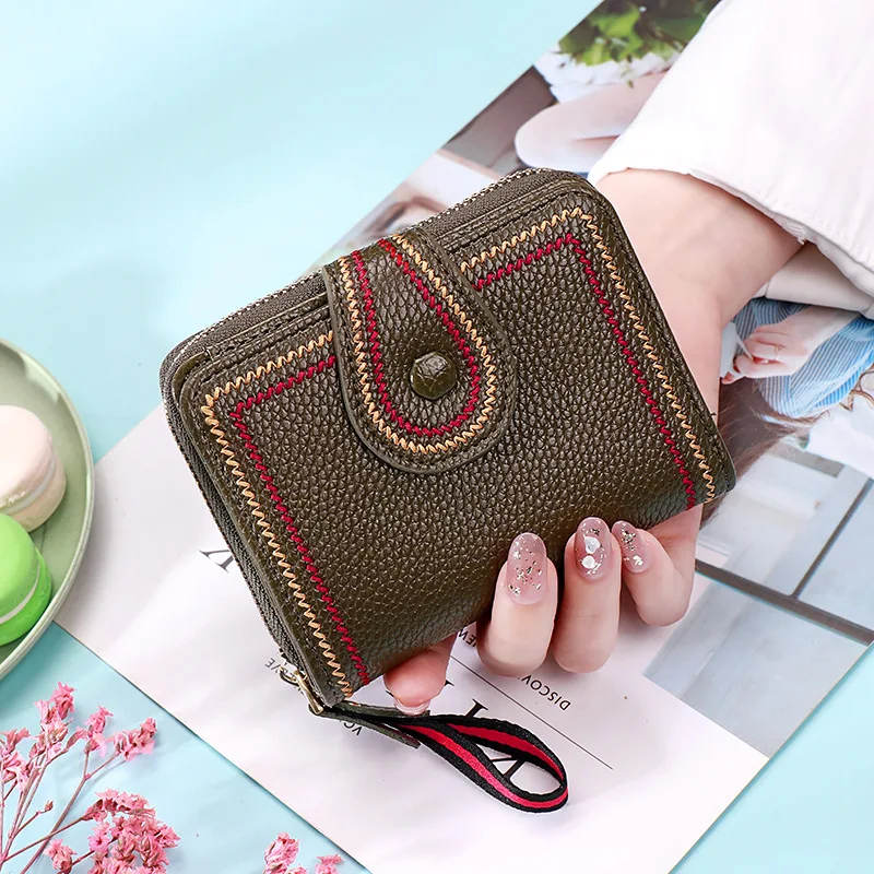 Single Organ Leather Card Holder For Women Fashion Short Bifold Wallet With Zipper Coin Pocket Ladies Small Cute Card Case