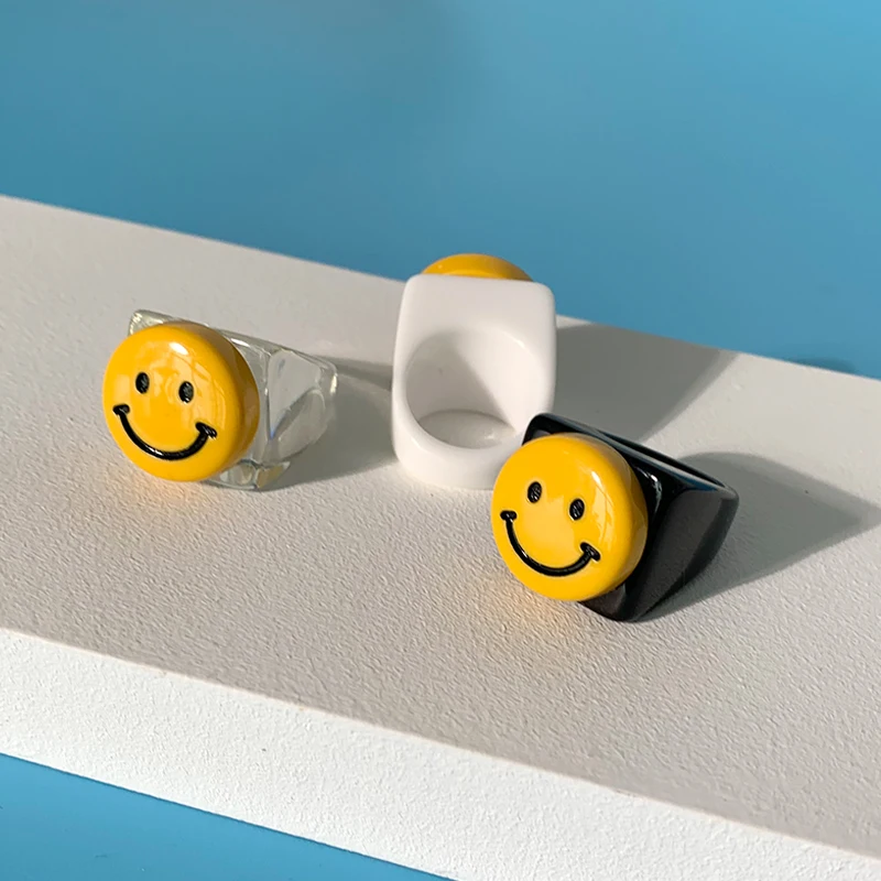 Женское кольцо со смайликом в Корейском стиле винтажные кольца бижутерия ручной