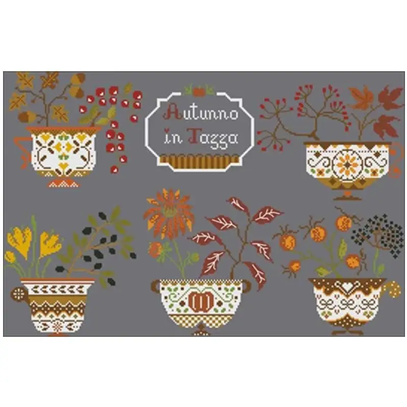 

Five teacup flowers-autumn patterns Counted Cross Stitch 11CT 14CT DIY Cross Stitch Kits Embroidery Needlework Sets home decor