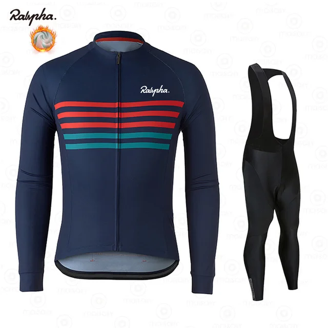 

2021 Ralvpha Triathlon Winter Thermal Fleece Men Long Sleeve Cycling Clothing MTB Ropa Ciclismo Bike Clothes Cycling Bib Pants