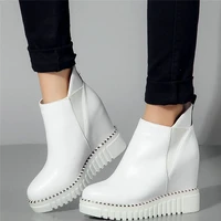 high top casual shoes women genuine leather wedges high heel motorcycle boots female round toe platform oxfords fashion sneakers