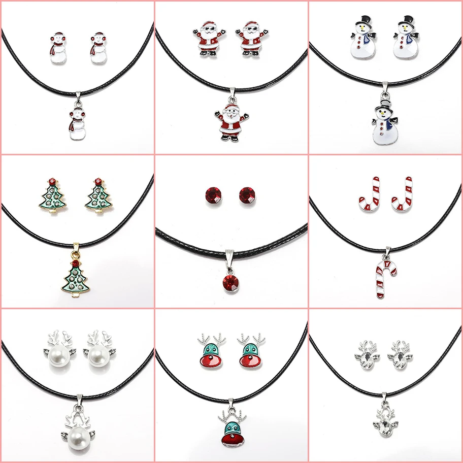 

Christmas Gift Set New Earrings Christmas Tree Santa Claus Reindeer Snowman Walking Stick Snowflake Pearl Cartoon Stud Earrings