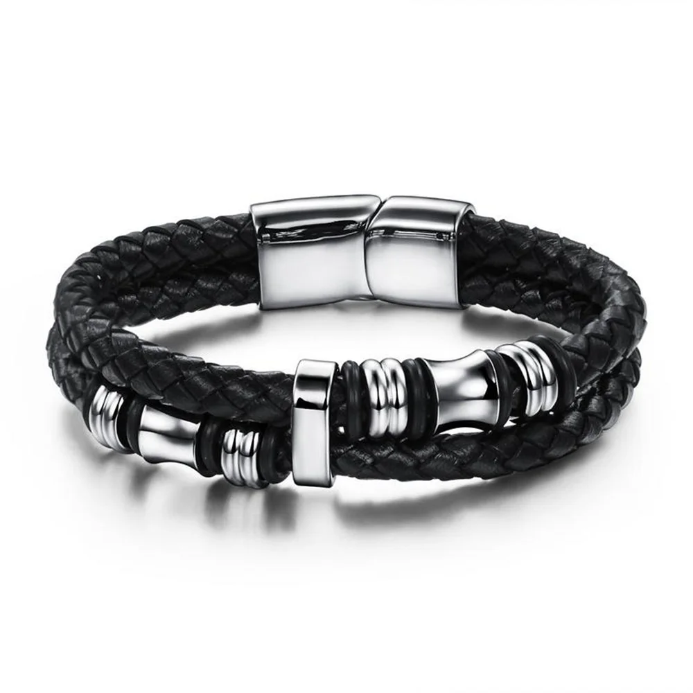 

Wholesale Luxury Men's Magnetic Clasp Men Jewelry Bracelet Real Leather Bracelet