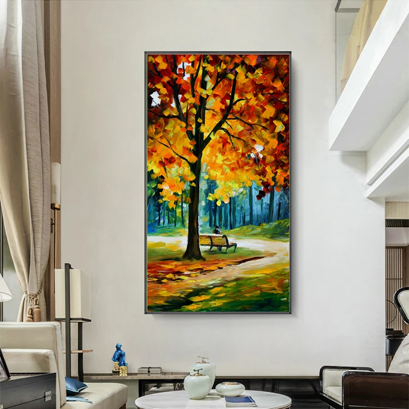 Картина на холсте пейзаж постеры и принты красочная картина маслом Осенний лист