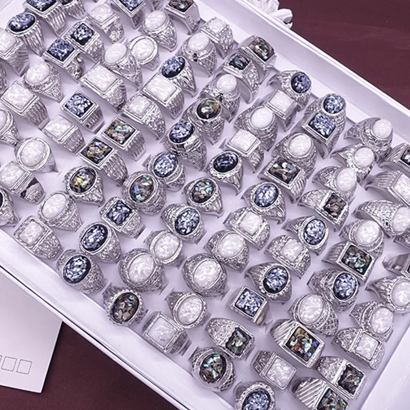 

25 шт./лот Винтажное кольцо с камнем для женщин и мужчин, модные ювелирные изделия, разноцветное посеребренное массивное ретро кольцо в стиле панк для вечерние, подарок