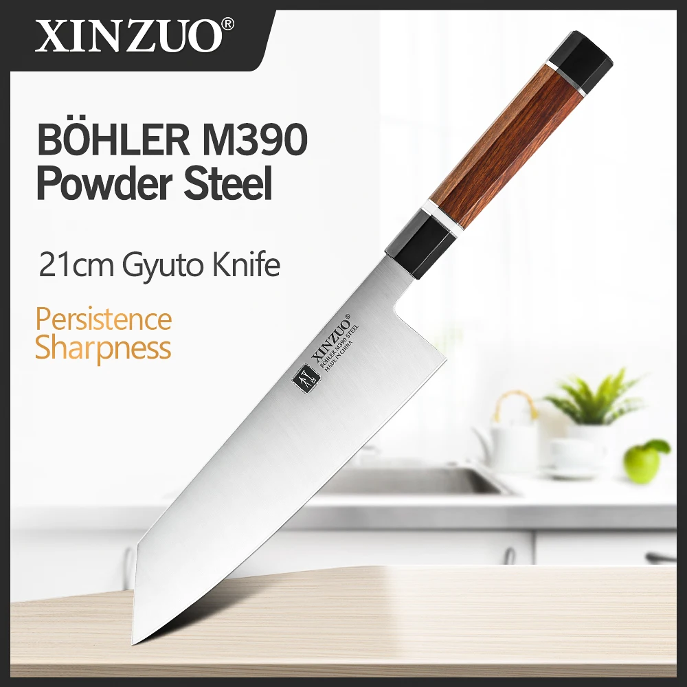 XINZUO-cuchillo Gyuto de 210mm, utensilio de cocina profesional de acero al polvo, 60-62 HRC Bohler M390, mango de hierro para el desierto de Am&eacute;rica del Norte-0