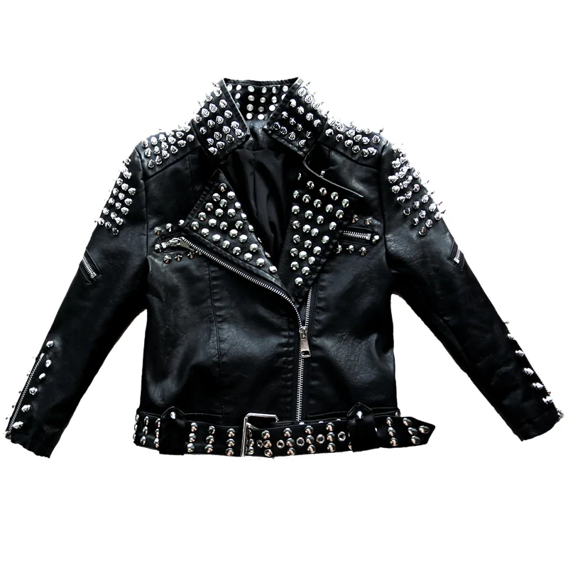 

Girl's PU Leather Jacket Rivet Punk Locomotive Show Clothing Children's Motorcycle Outerwear Fashion Boys Performance Costume