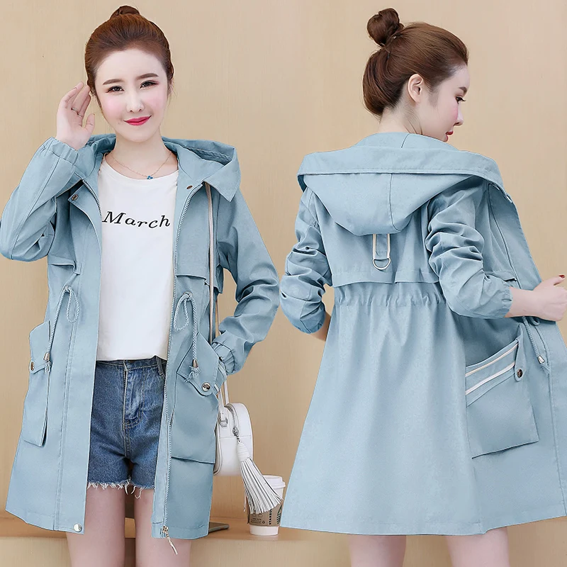 

Hot Sale Ladies Windbreaker With Lining 2020 Spring Autumn Hooded Long Women's Trench Coat Female Student Casual Overwear W54