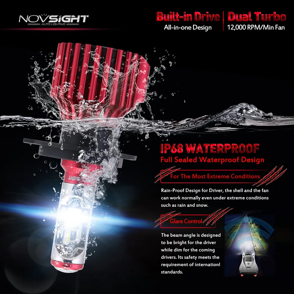 NOVSIGHT H4 светодиодный H7 H11 9005 9006 H15 9007 автомобильный светильник s 60 Вт 10000LM 6500K белый