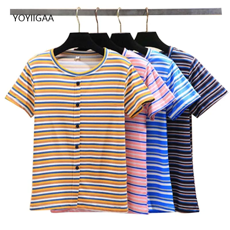 

Summer Women T-shirt Basic Striped Female Tshirt Casual Tee Tops O-Neck Short Sleeve Lady T-shirts Harajuku Style Girls T Shirt