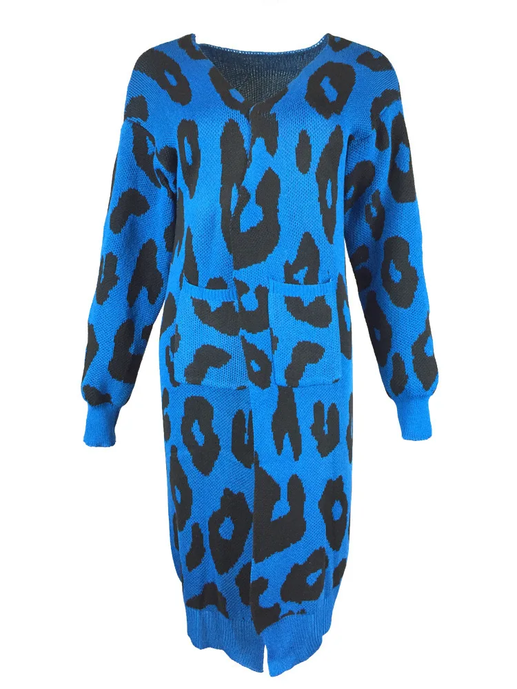 

Women Long Cardigan Print Autumn Winter Casual Full Sleeve Pockets Open Stitch Sweaters Oversized Sweater Knitted Sueter Mujer