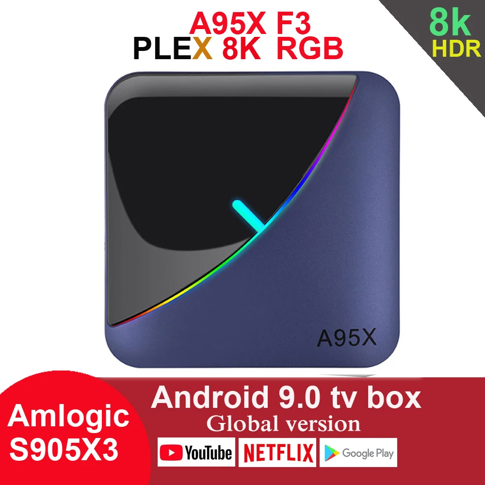 20 шт. A95X F3 RGB светильник TV Box Amlogic S905X3 Android 9 0 4 Гб 64 Поддержка Dual Wifi 4K 75fps Netflix Youtube Plex