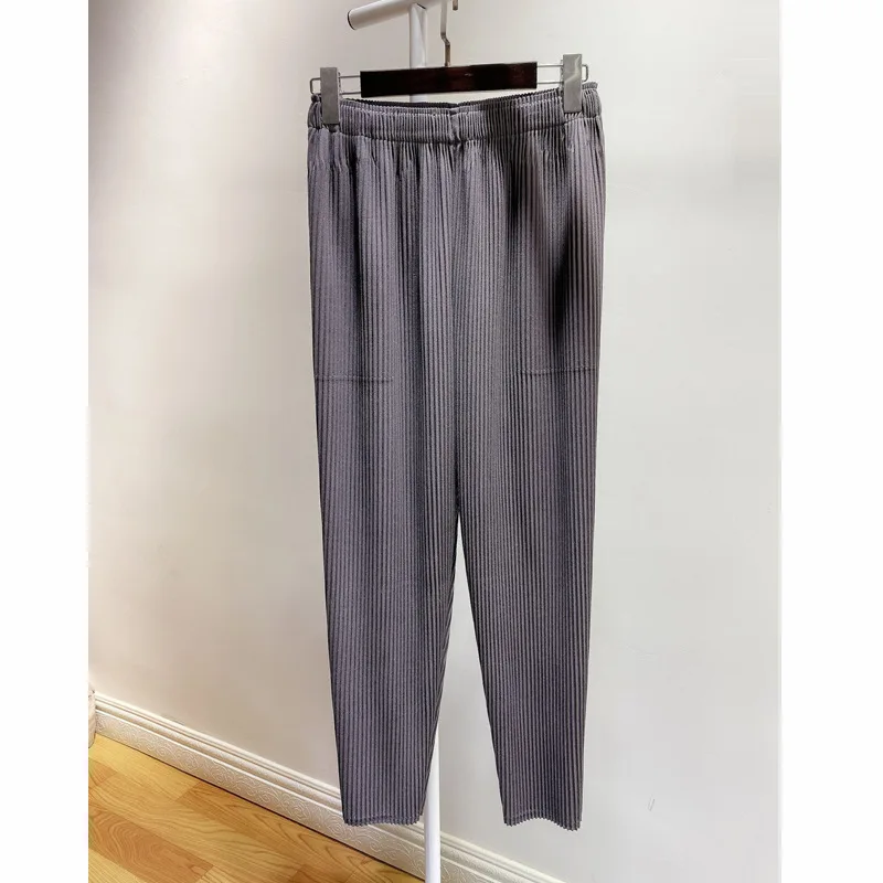 Plus Size Pants For Women Autumn New Elastic Miyake pleated Thick Solid Color Casual Pencil Ankle Length | Женская одежда
