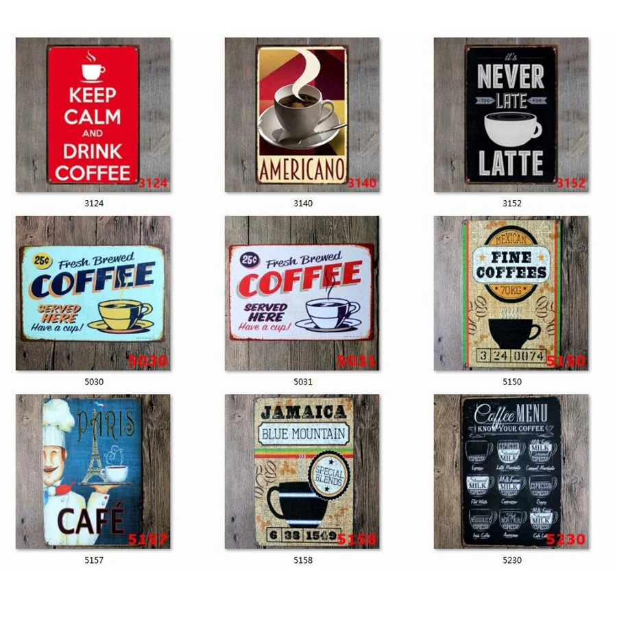 

10 Pcs Coffee Tin Sign Plaque Metal Vintage Wall Decor for Kitchen Coffee Bar Cafe Retro Iron Painting Posters Wholesale X2