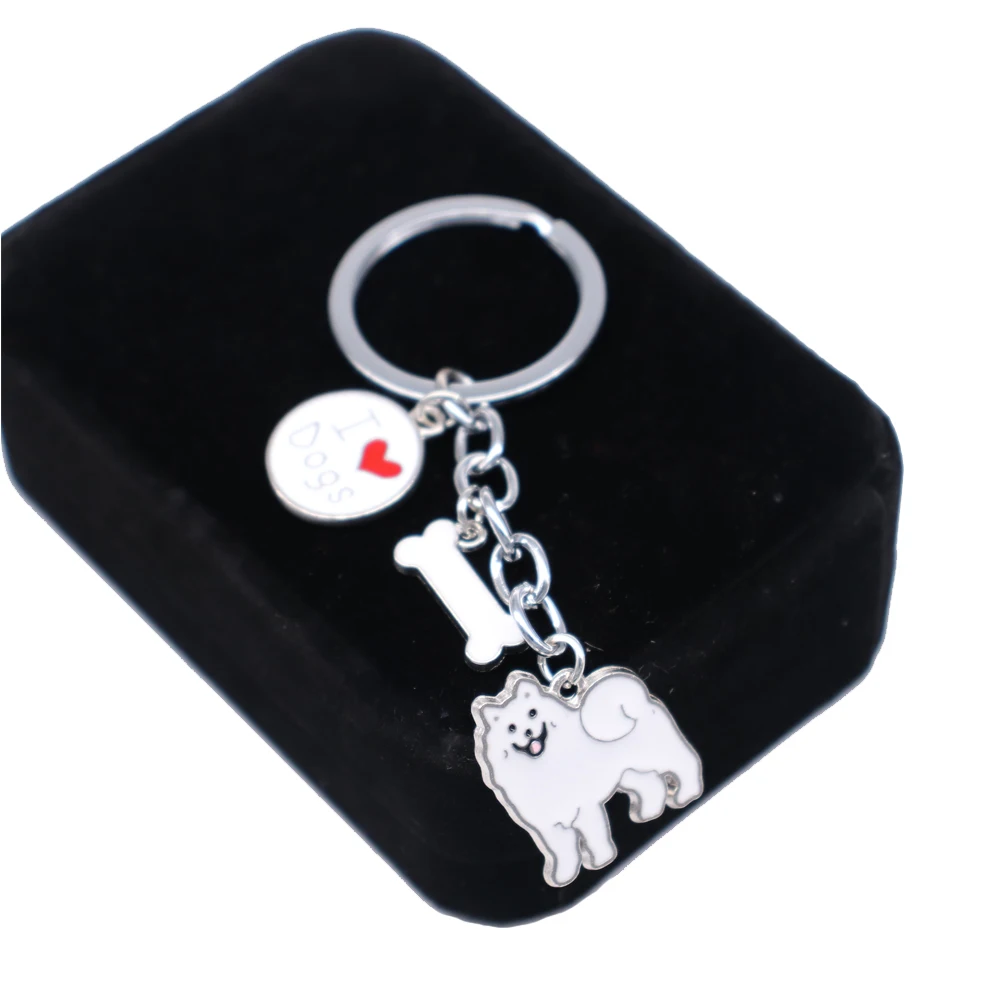 Women Bags Car Making Metal Alloy White Enamel Love Dog Bone Samoyed Keychains Pet Animal Jewelry Custom Fashion | Украшения и