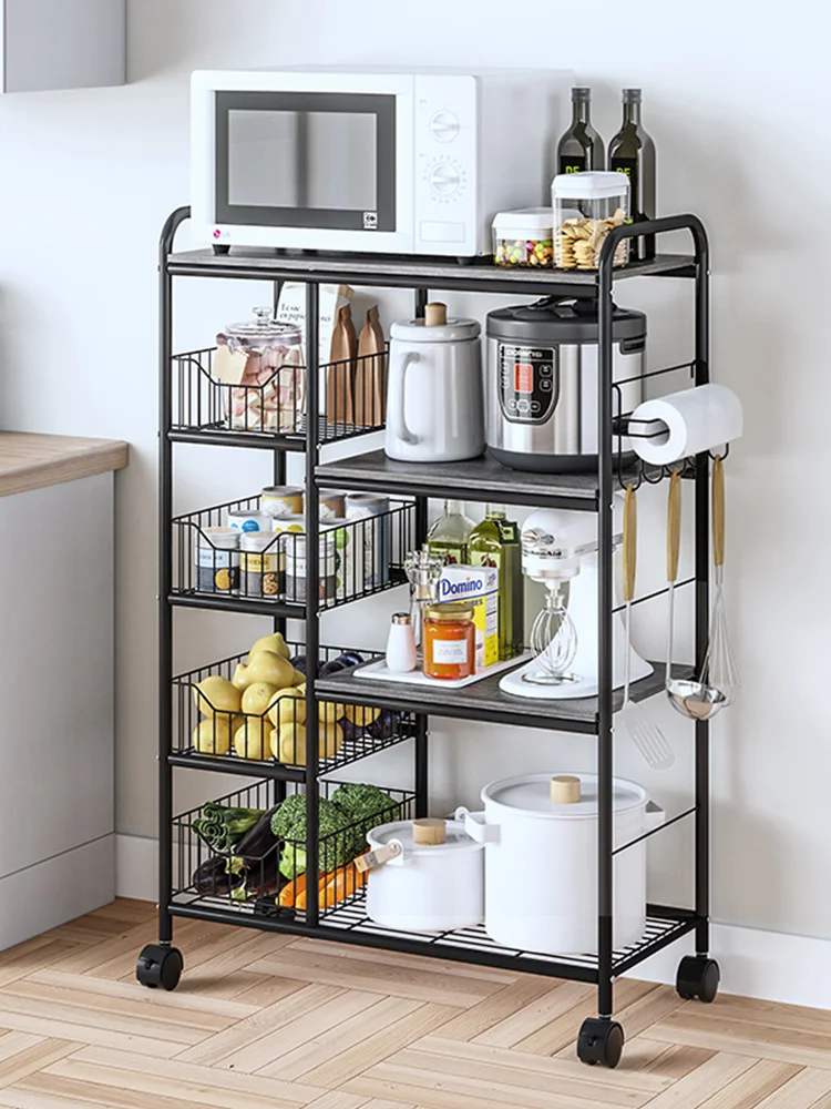 

Kitchen rack storage rack with wheels removable trolley oven microwave oven vegetable rack spice rack shelf