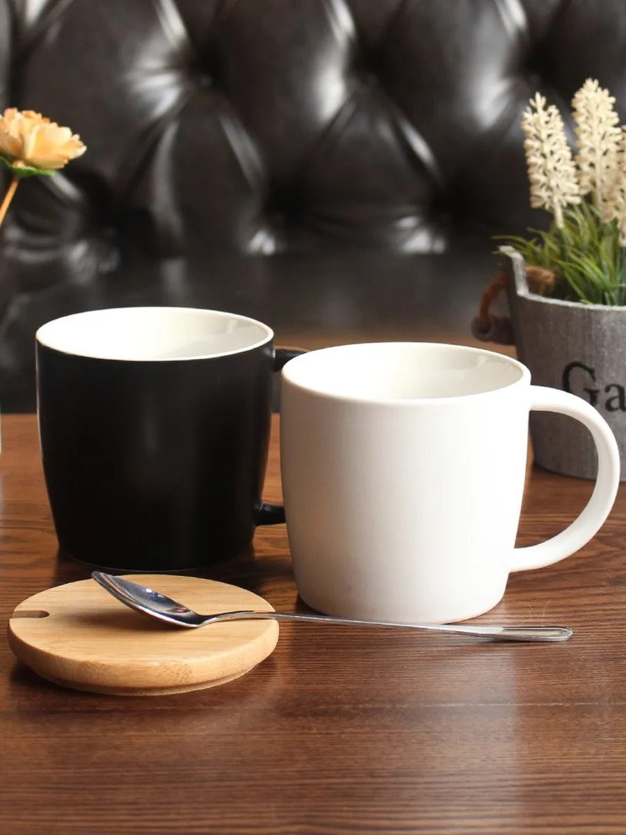 Керамическая кружка с покрытой ложкой для пар кофе чашка из молочной стали офис